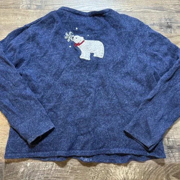 Vintage Polar Bear Holiday Womens Sweater Cardigan Y2K Winter Embroidered Zip L - Picture 13 of 13